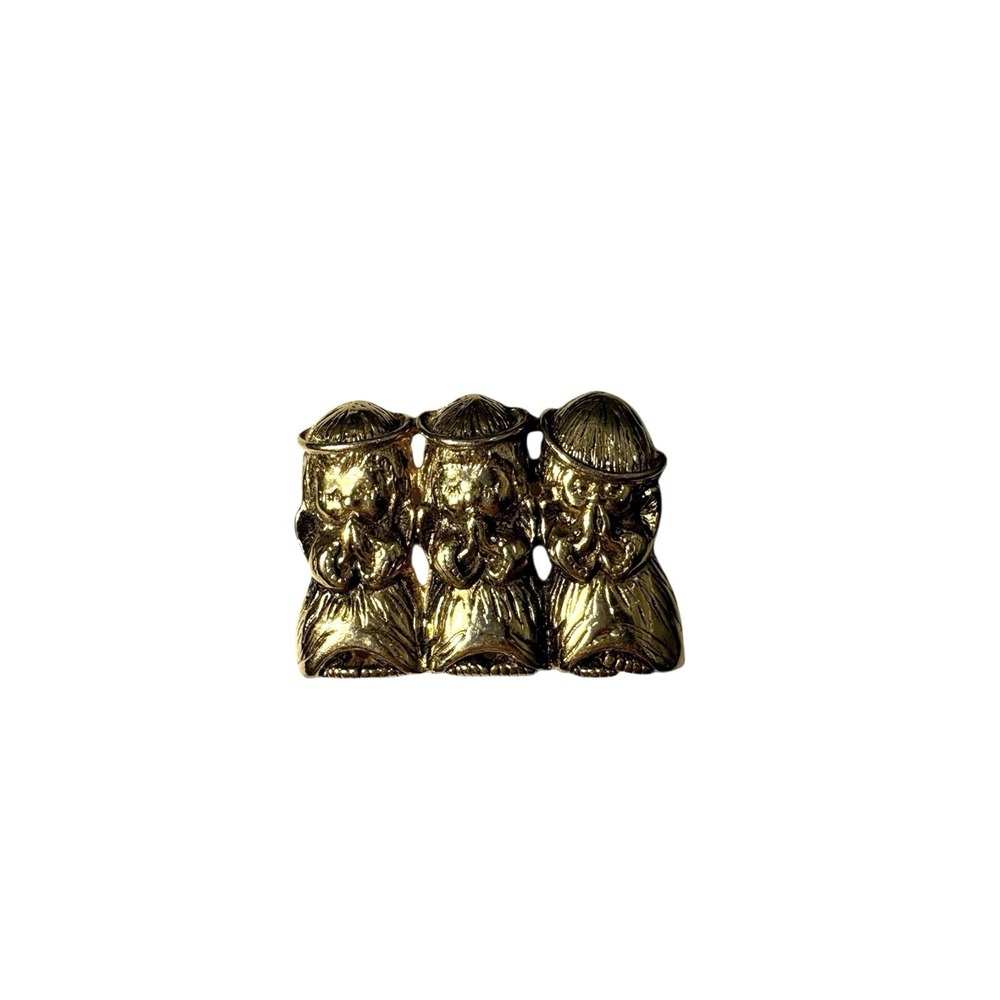 Vintage Gold Tone Three Praying Girls Trio Brooch Pin
